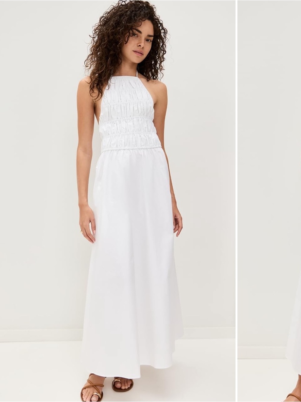SOLID & STRIPED White Smocked Halter Maxi Dress